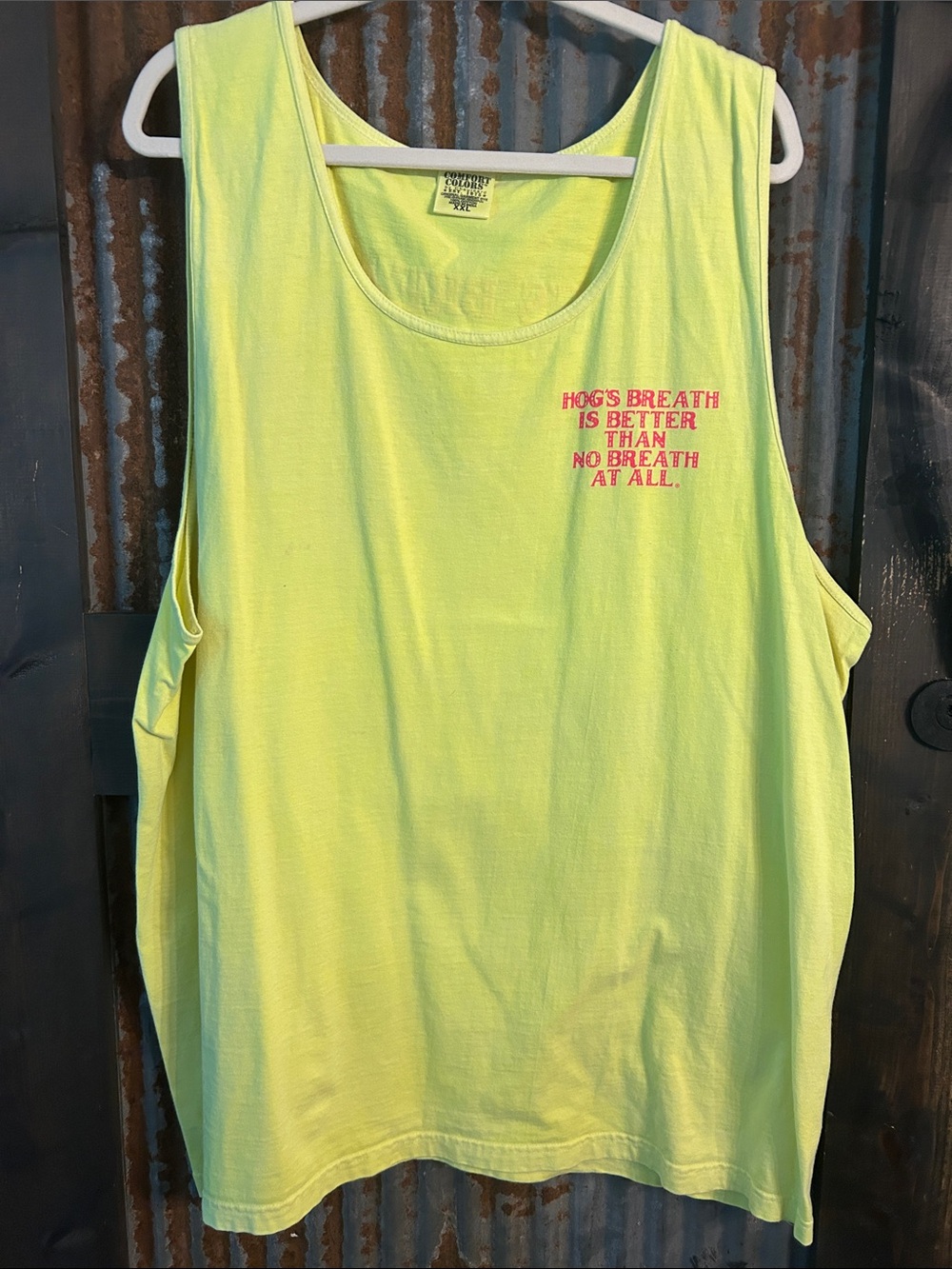 Comfort Colors Neon Yellow Men's Graphic Tank Top - 'Hog's Breath'Saloon